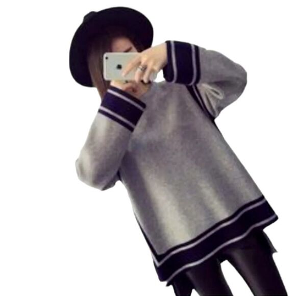 Rebecca Elliot 3 Sisters Sweater Color Block Boxy Gray & Black Size Small Medium - Picture 2 of 10